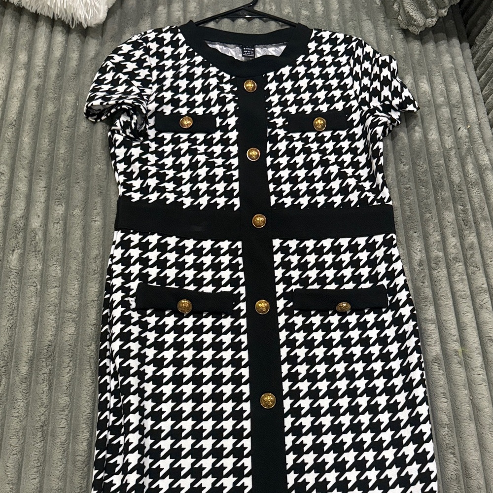SHEIN Black and White Houndstooth Mini Dress